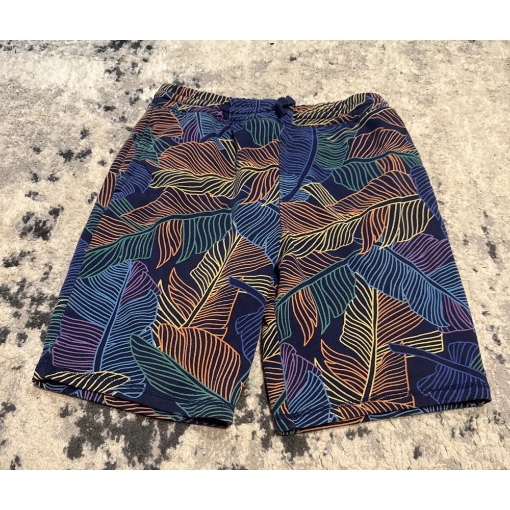 Lands' End Boys Youth  Drawstring Blue Tropical Print Shirts Sz  XL 14-16 Husky